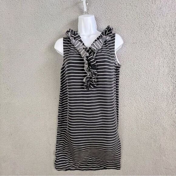 KATE SPADE WOMENS DRESS BLACK WITH WHITE STRIPES SIZE 4 - Picture 1 of 8
